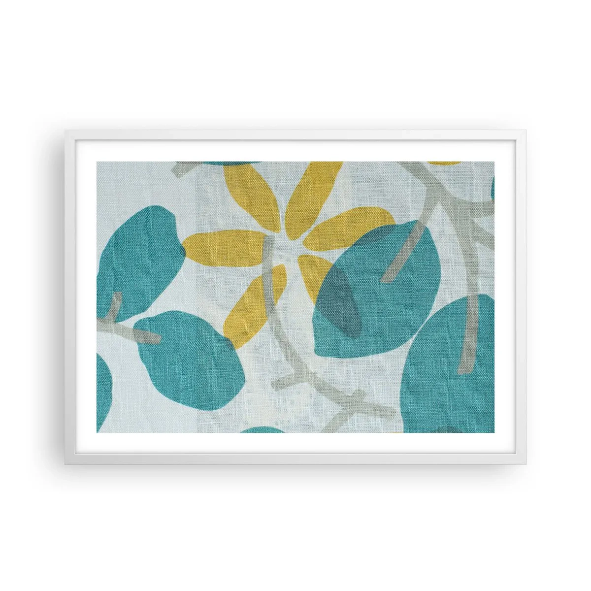 Affisch i vit ram - Bland azurblå blad - 70x50 cm