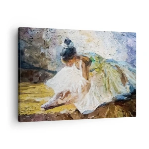 Canvastavla - Bild på duk - En ballerina i vit klänning i målerisk stil mot en impressionistisk bakgrund. - 70x50cm - Från Degas tavla - Modern väggdekoration för vardagsrum och sovrum ARTTOR