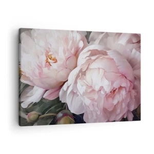 Canvastavla - Bild på duk - Fina rosa pioner i full blom - 70x50cm - Fast i blomning - Modern väggdekoration för vardagsrum och sovrum ARTTOR