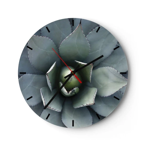 Väggklocka - Klocka på glas - En närbild av det geometriska arrangemanget av agaveblad. - 30x30cm - Lockar och varnar - Modern väggdekoration för vardagsrum, kök och sovrum ARTTOR