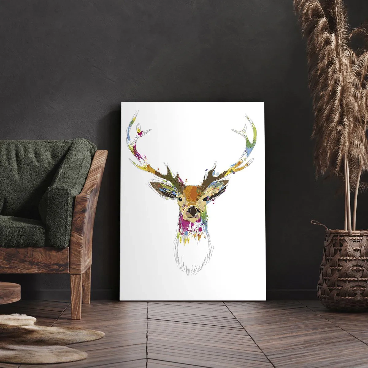 Canvastavla - Bild på duk - Hjort badar i färg - 55x100 cm