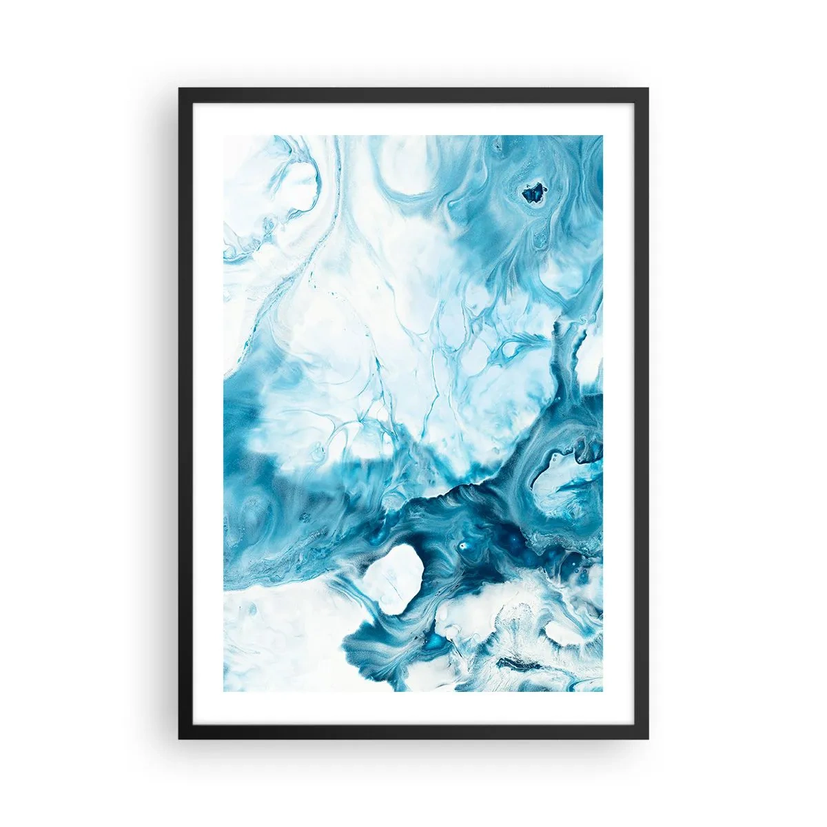 Affisch i svart ram - Abstrakt komposition i nyanser av blått och vitt - 50x70cm - Blåhetens konsert - Modern väggdekoration för vardagsrum och sovrum ARTTOR