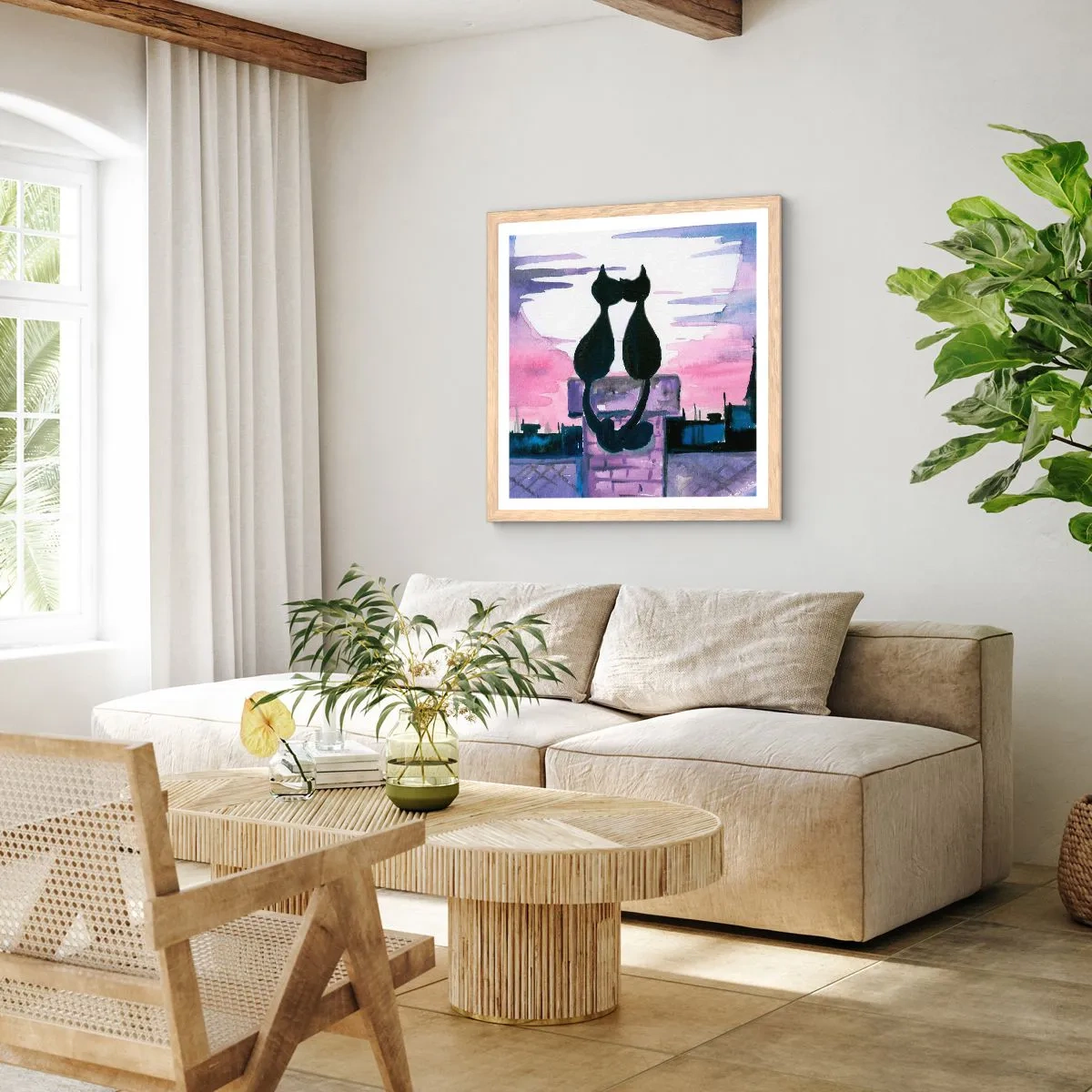 Affisch i ram av ljusek - Rendez-vous under månen - 50x50 cm