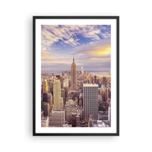Affisch i svart ram - New York City-panorama från Empire State Building i solnedgången - 50x70cm - Nå ut till molnen - Modern väggdekoration för vardagsrum och sovrum ARTTOR