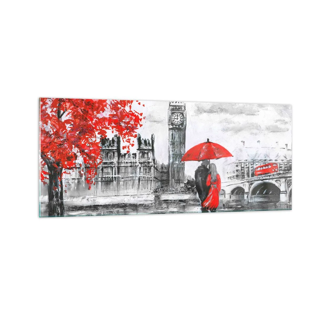 Glastavla - Bild på glas - Förälskade i London - 100x40 cm