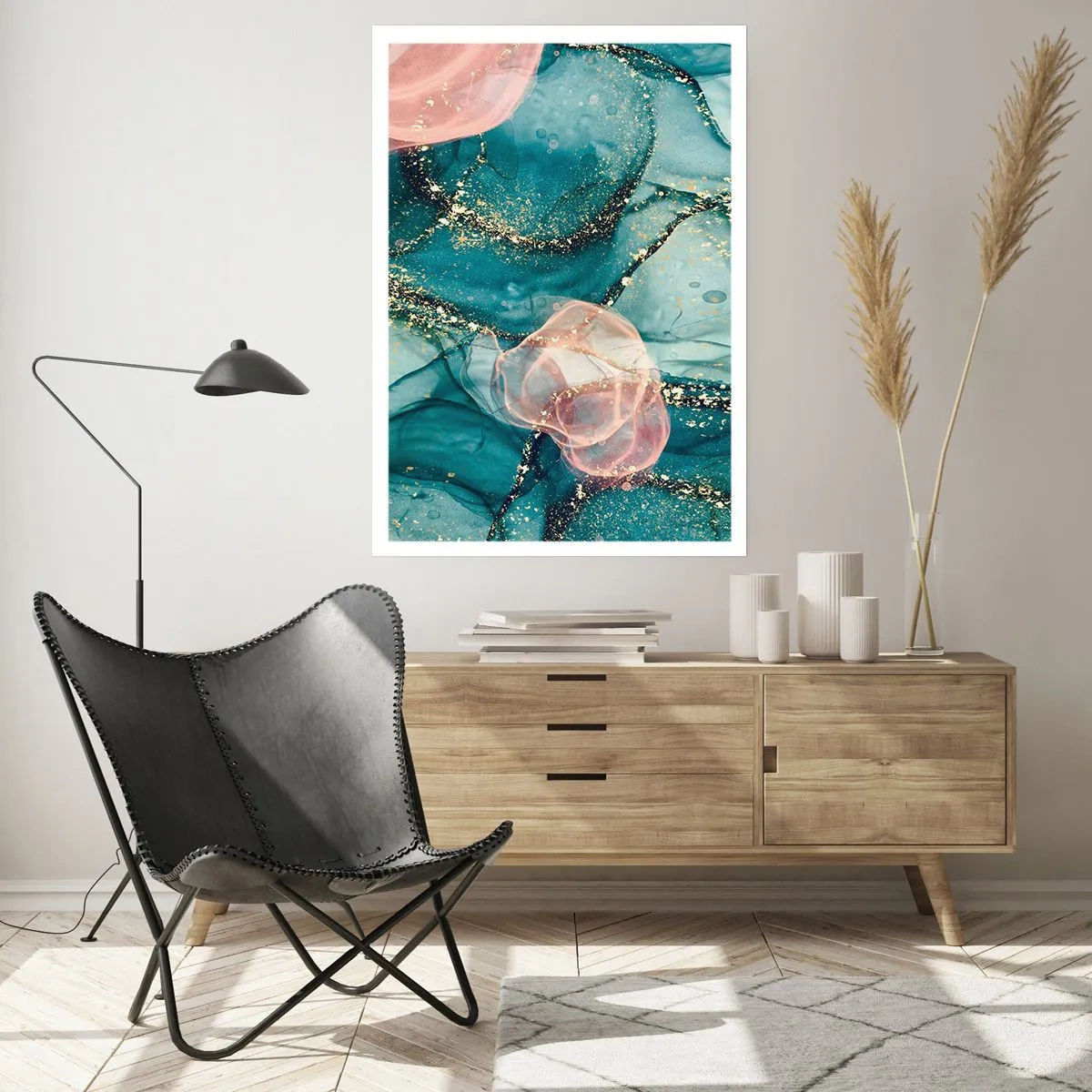 Affisch - Sidenblå, tyllrosa - 30x40 cm
