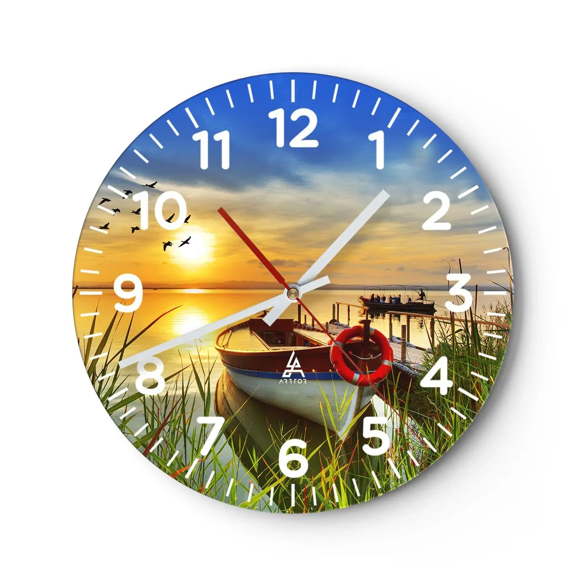 Väggklocka - Klocka på glas - Storskarvarna drar iväg - 30x30 cm