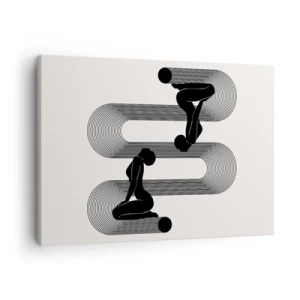 Canvastavla - Bild på duk - Svarta silhuetter med geometriska linjer på en ljus bakgrund - 70x50cm - Sensuell symmetri - Modern väggdekoration för vardagsrum och sovrum ARTTOR