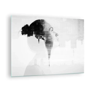 Glastavla - Bild på glas - Silhuett av en kvinna med arkitektoniska element i bakgrunden - 70x50cm - På rutans båda sidor - Modern väggdekoration för vardagsrum och sovrum ARTTOR