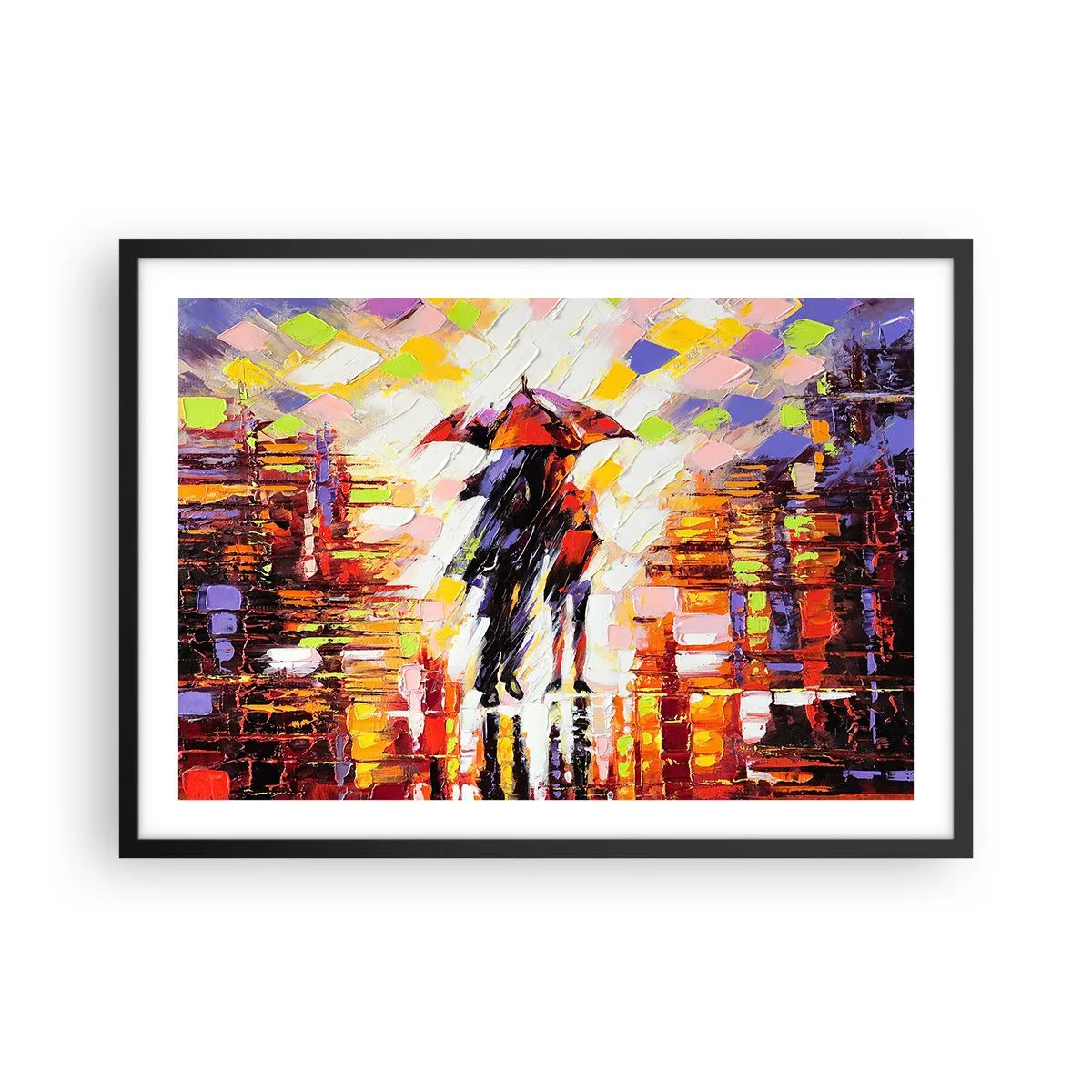 Affisch i svart ram - Tillsammans genom natten och regnet - 70x50 cm