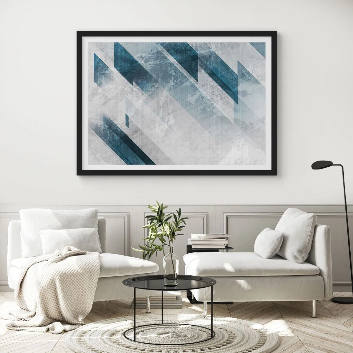 Affisch i svart ram - Tredimensionell komposition – gråhetens rörelse - 50x40 cm