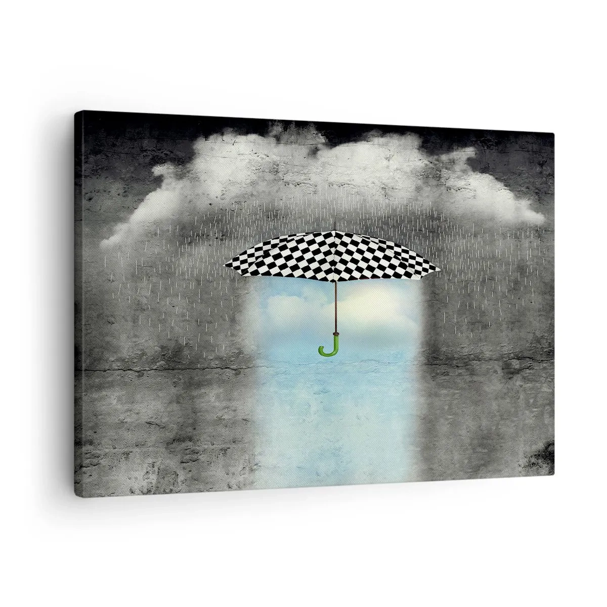 Canvastavla - Bild på duk - Ett rutigt paraply över ett regnigt landskap - 70x50cm - Det är möjligt trots allt - Modern väggdekoration för vardagsrum och sovrum ARTTOR