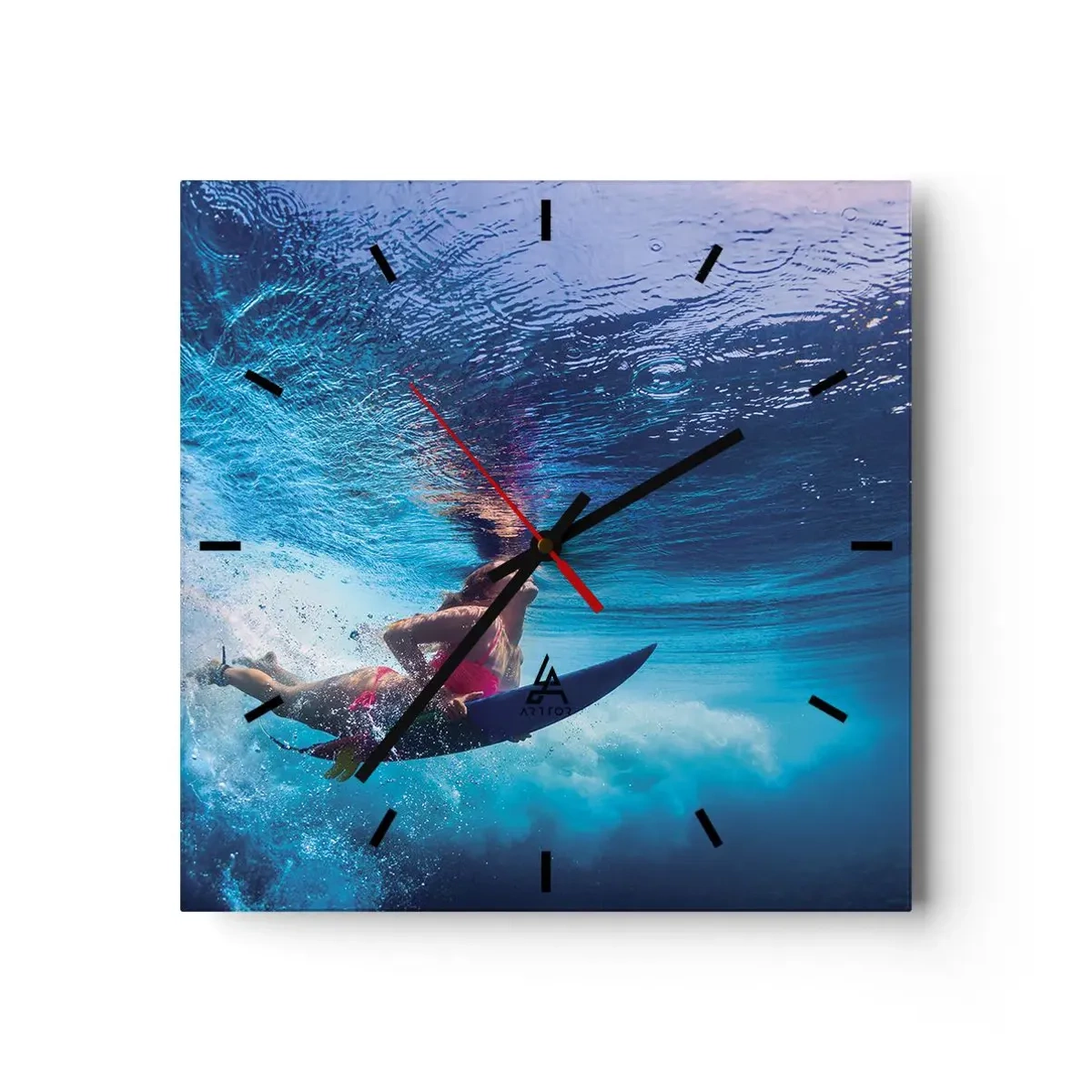 Väggklocka - Klocka på glas - Glädjens djup - 40x40 cm