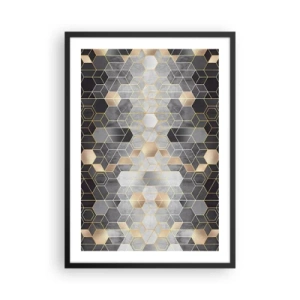 Affisch i svart ram - Geometriskt hexagonmönster i nyanser av guld och grått - 50x70cm - Diamantkomposition - Modern väggdekoration för vardagsrum och sovrum ARTTOR