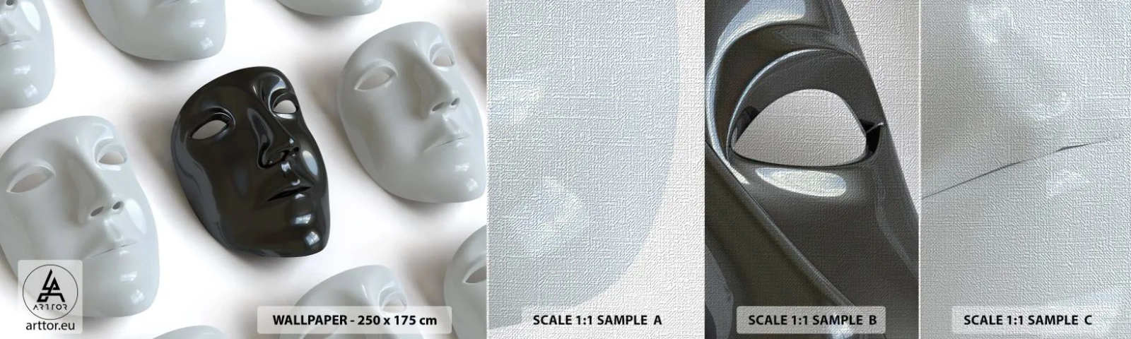 Provbit av fototapet Premium Canvas - Hur kan man urskilja sig? - Bit, Venetiansk mask, Svartvitt - 100x30 cm