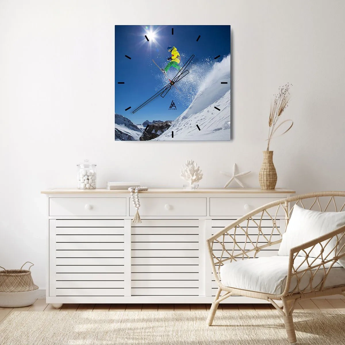 Väggklocka - Klocka på glas - Dansar med fjällen - 40x40 cm