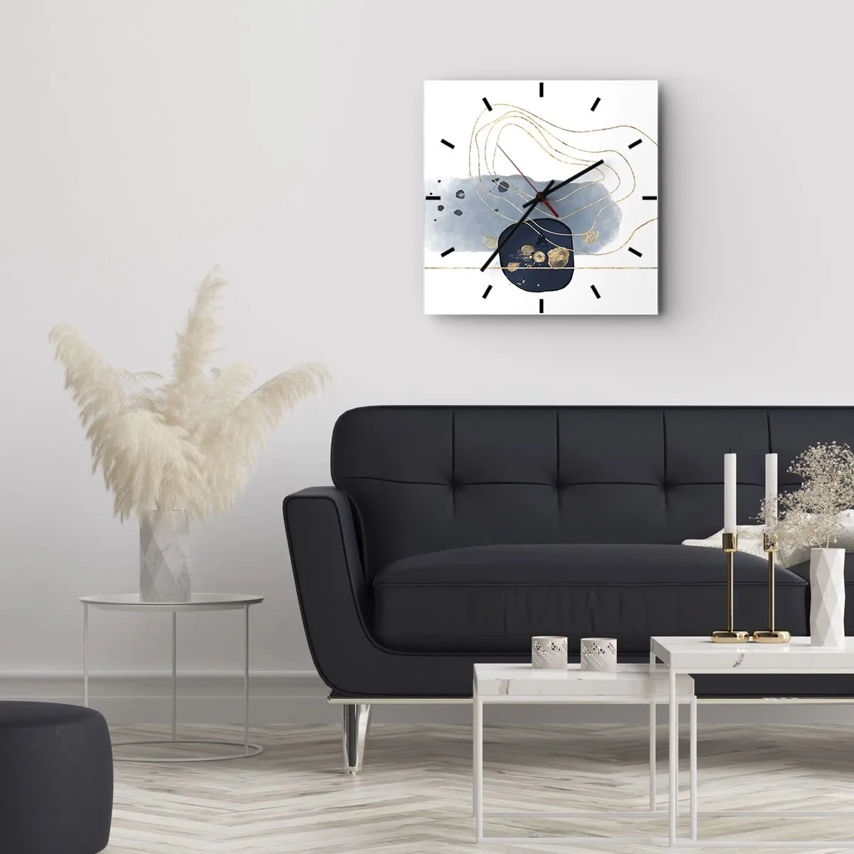 Väggklocka - Klocka på glas - Blå-guld fantasi - 30x30 cm