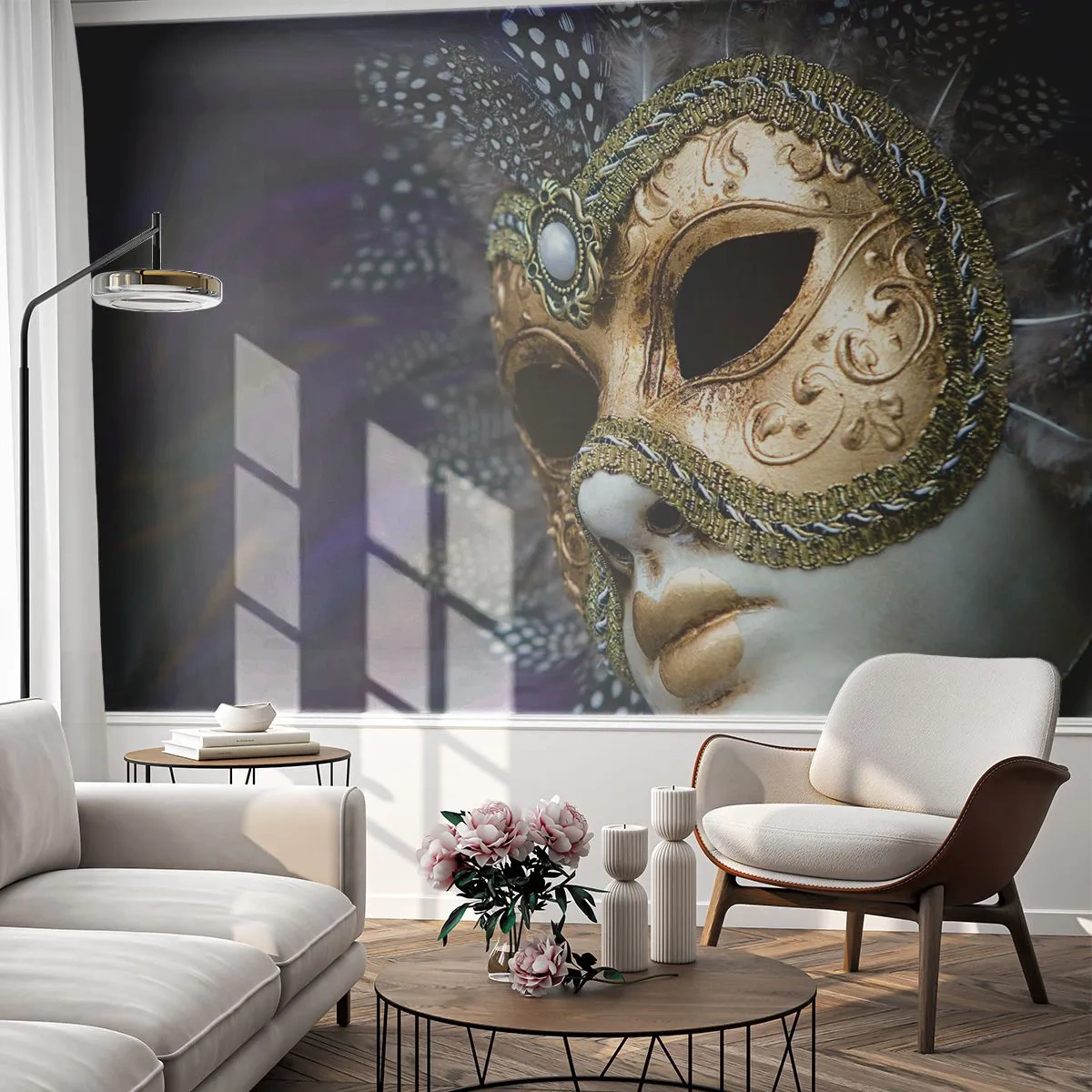 Fototapet Premium Sand - Venedigporträtt i guld - Huva, Bit, Venedig - 100x70 cm