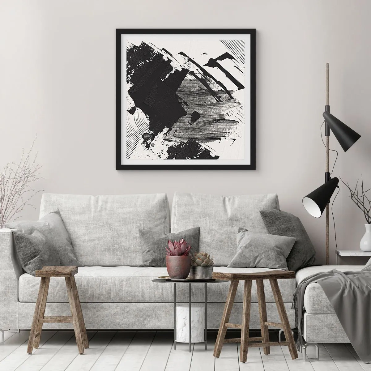 Affisch i svart ram - Abstraktion - uttrycket av svart - 30x30 cm