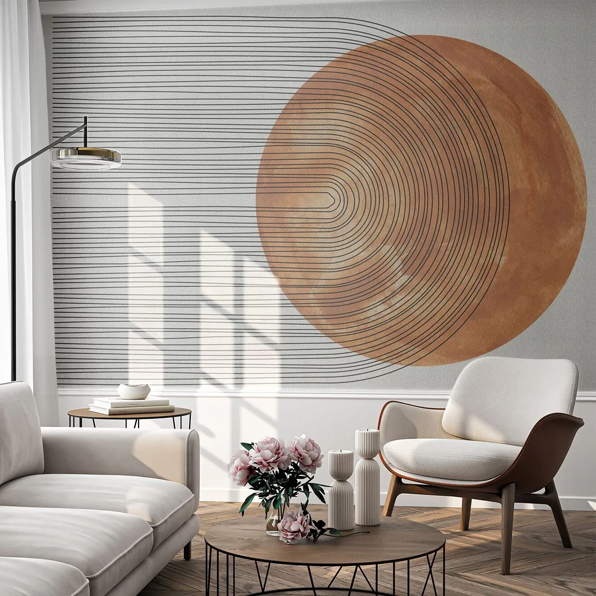 Självhäftande Fototapet Deluxe Sticker - En solig komposition - Boho, Sol, Minimalism - 350x256 cm