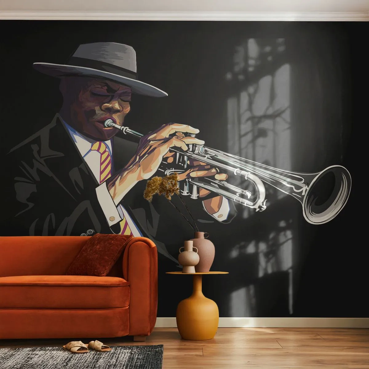 Självhäftande Fototapet Deluxe Sticker - Gamla skolans charm - musik, Jazz, Trumpet - 250x175 cm