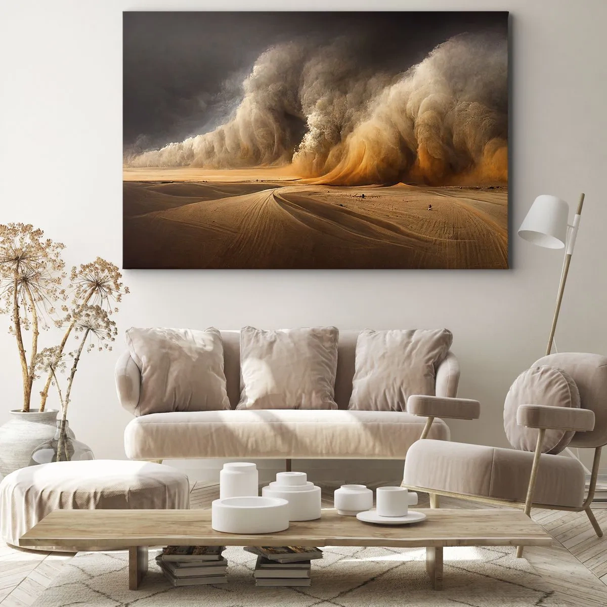Canvastavla - Bild på duk - Imponerande sandstorm i öknen - 70x50cm - Öknens vrede - Modern väggdekoration för vardagsrum och sovrum ARTTOR