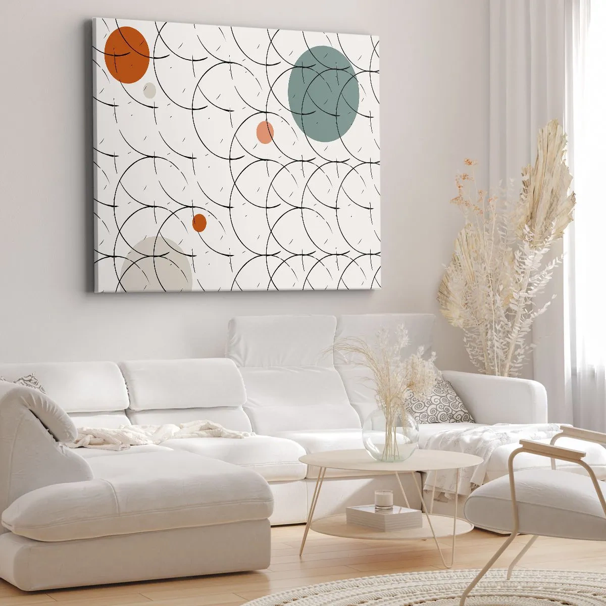Canvastavla - Bild på duk - Geometriskt mönster med färgglada cirklar på en ljus bakgrund - 70x50cm - I popkonstens anda - Modern väggdekoration för vardagsrum och sovrum ARTTOR