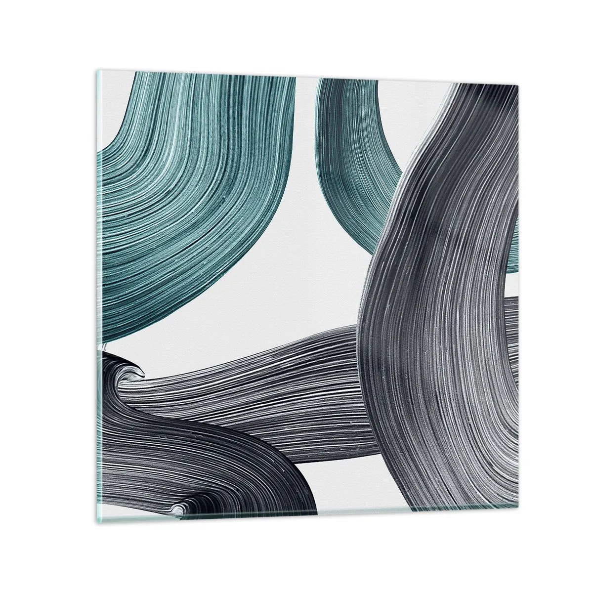 Glastavla - Bild på glas - Smaragd och svarta spår - 50x50 cm