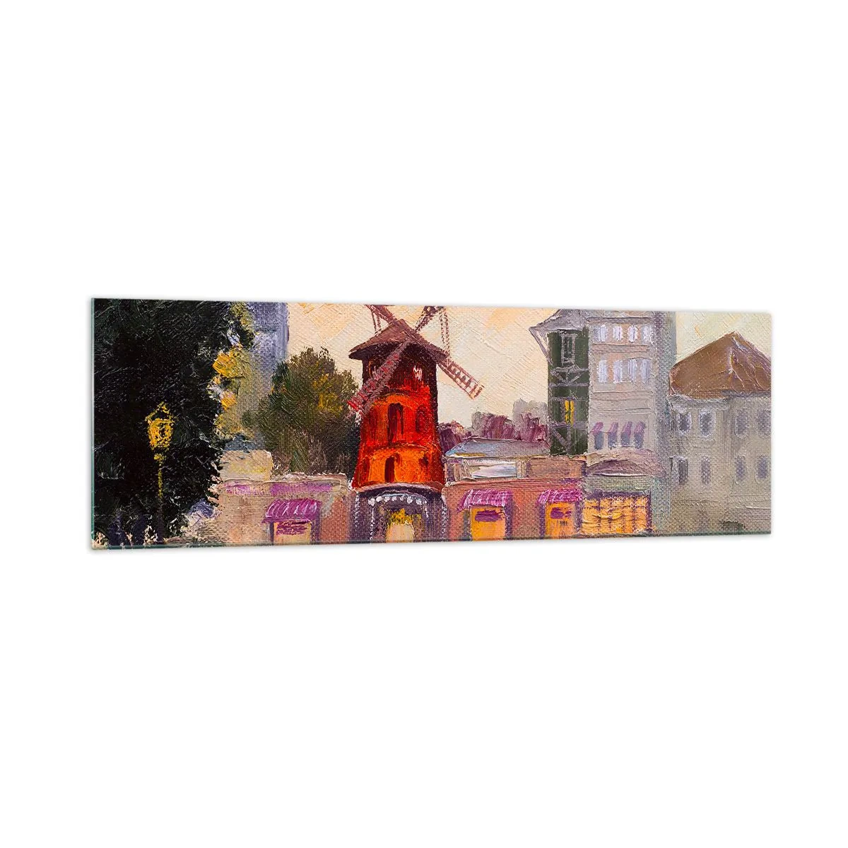 Glastavla - Bild på glas - Ikoner av Paris – Moulin Rouge - 160x50 cm