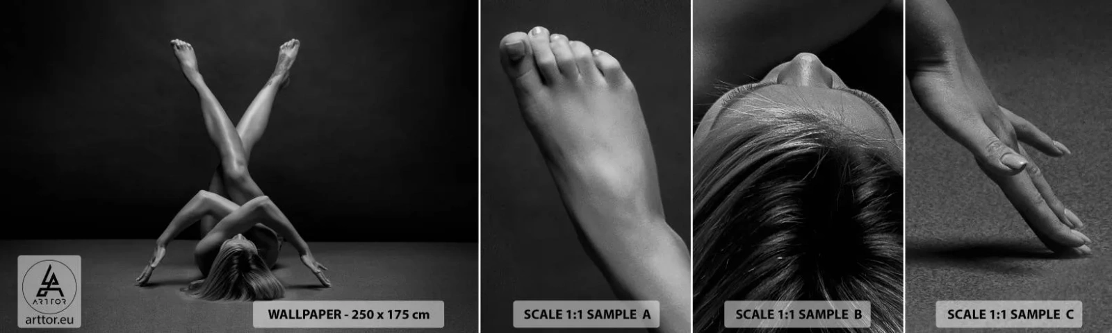 Provbit av självhäftande fototapet Deluxe Sticker - Nakenhetens geometri - Kvinna, Bit, Kropp - 100x30 cm