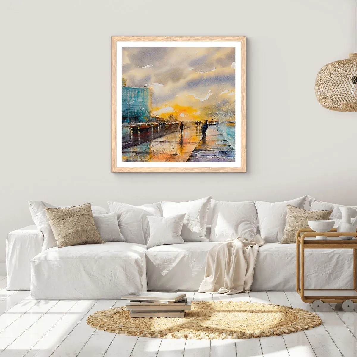 Affisch i ram av ljusek - Livet på stranden - 30x30 cm