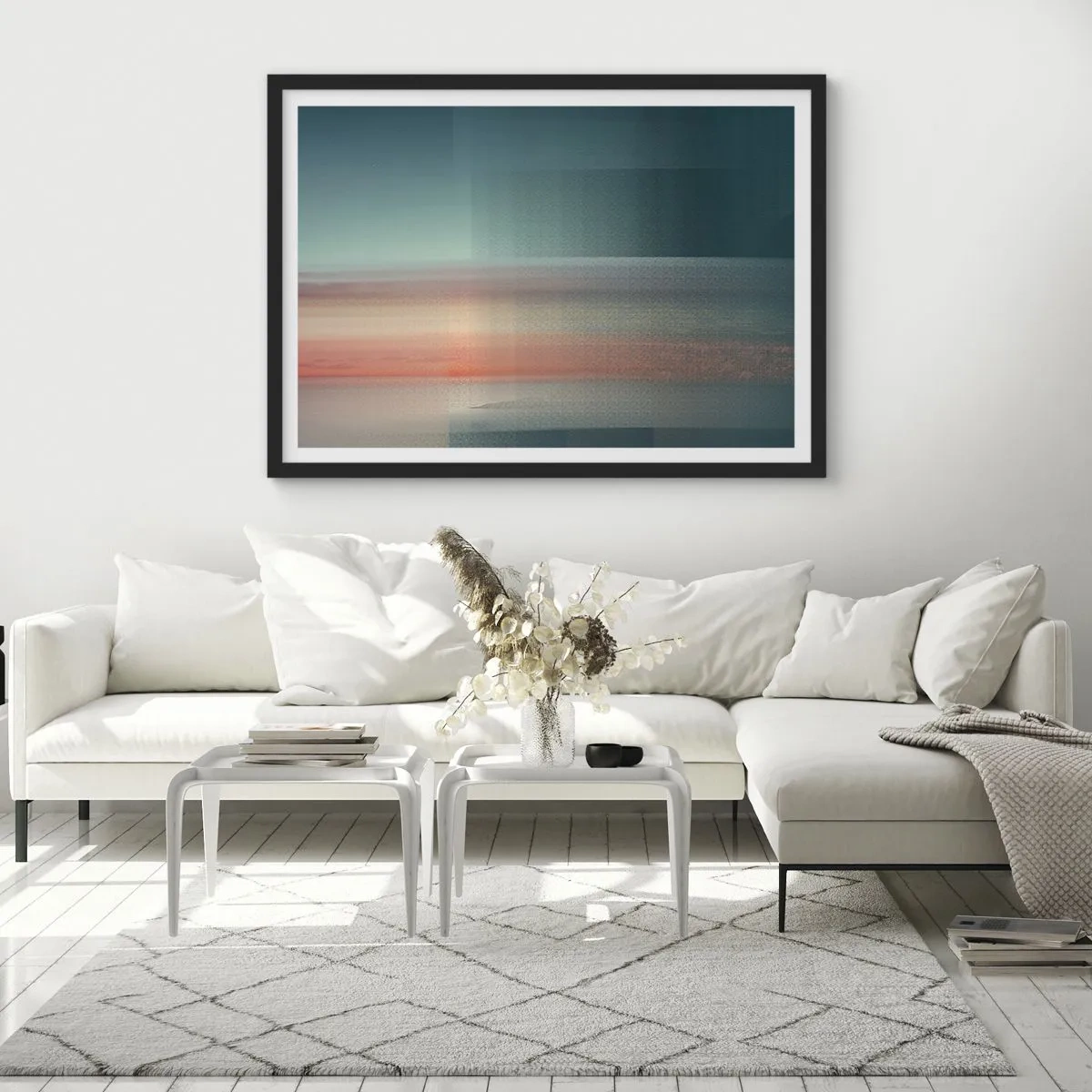 Affisch i svart ram - Abstraktion: ljusvågor - 100x70 cm