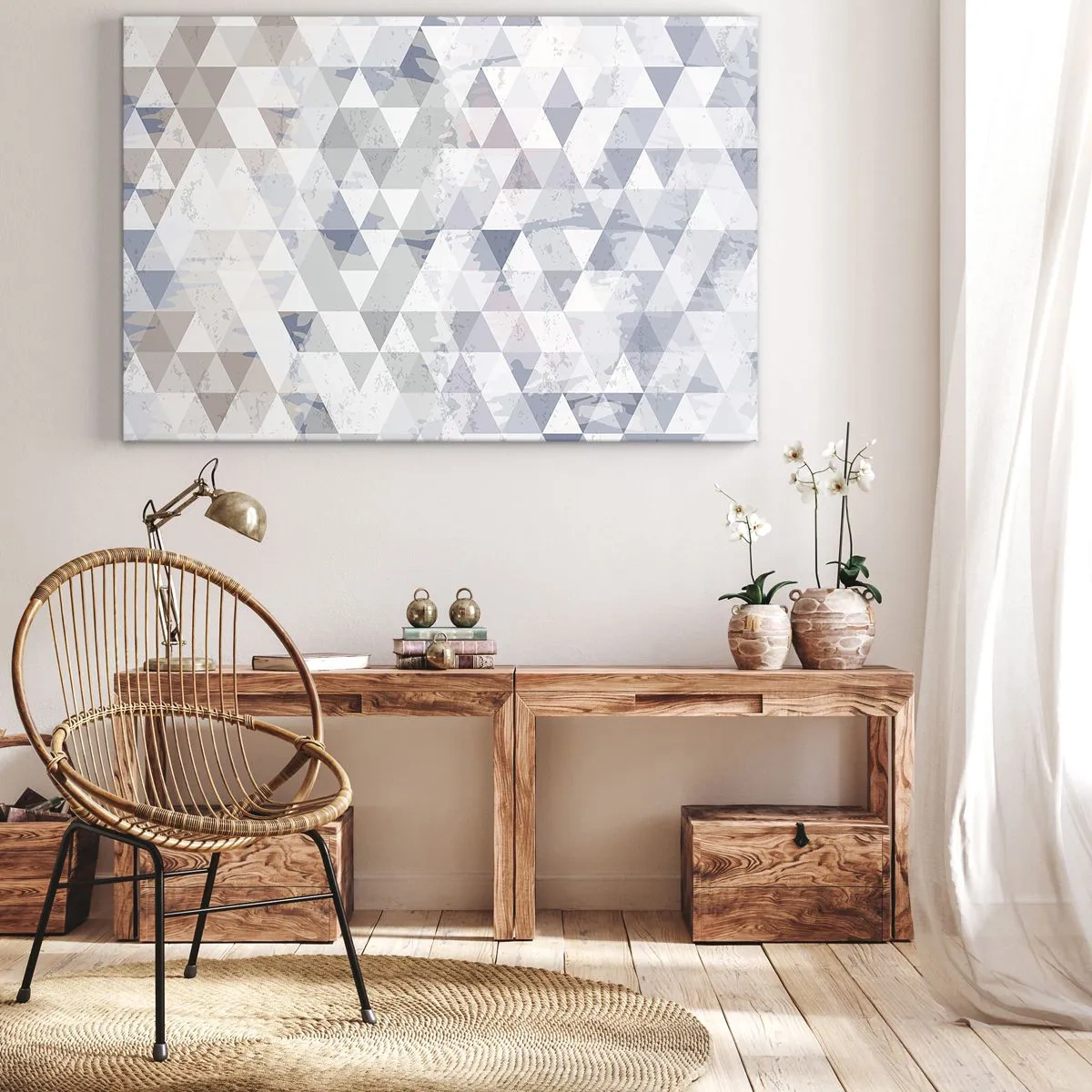 Canvastavla - Bild på duk - Geometriskt triangelmönster i pastellfärger - 70x50cm - Trianglar - Modern väggdekoration för vardagsrum och sovrum ARTTOR