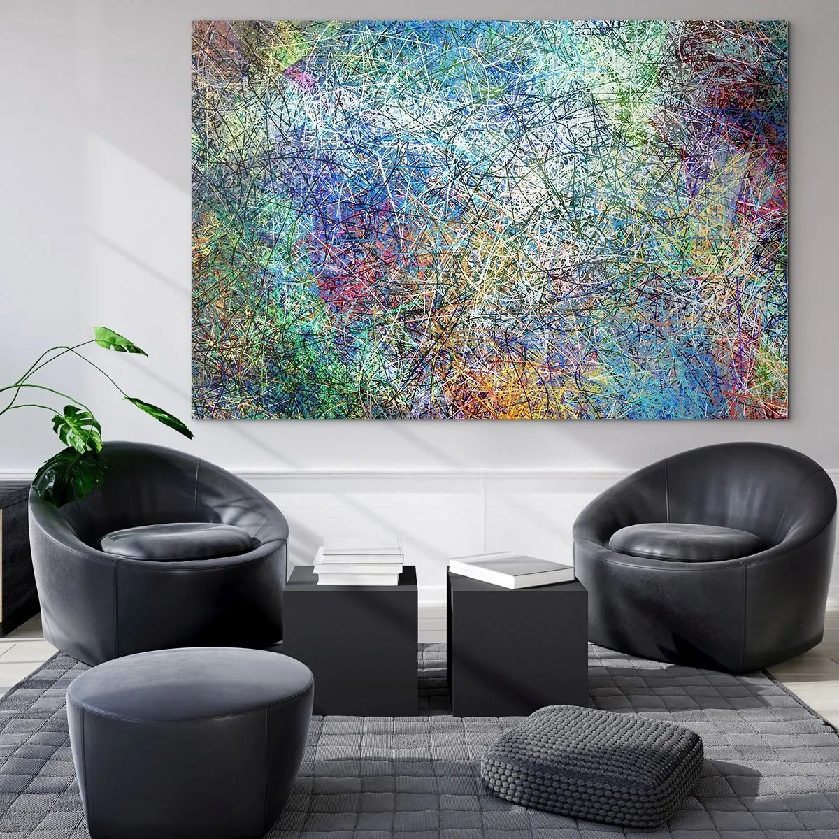 Glastavla - Bild på glas - Färgglad abstraktion med dynamiska linjer - 70x50cm - Det är inte så enkelt - Modern väggdekoration för vardagsrum och sovrum ARTTOR
