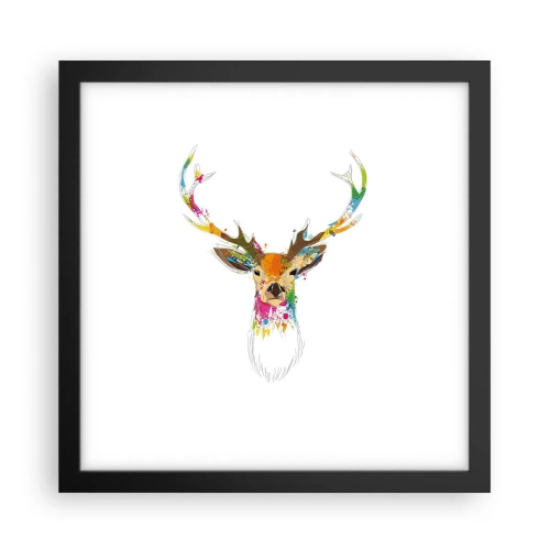 Affisch i svart ram - Hjort badar i färg - 30x30 cm