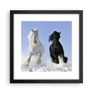 Affisch i svart ram - Svart-vit galopp - 30x30 cm