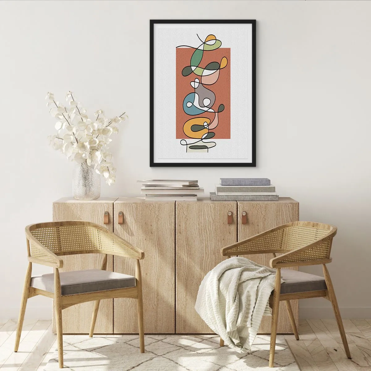 Affisch i svart ram - Abstrakt geometrisk komposition med organiska linjer - 50x70cm - Abstraktion: en färgglad dans - Modern väggdekoration för vardagsrum och sovrum ARTTOR