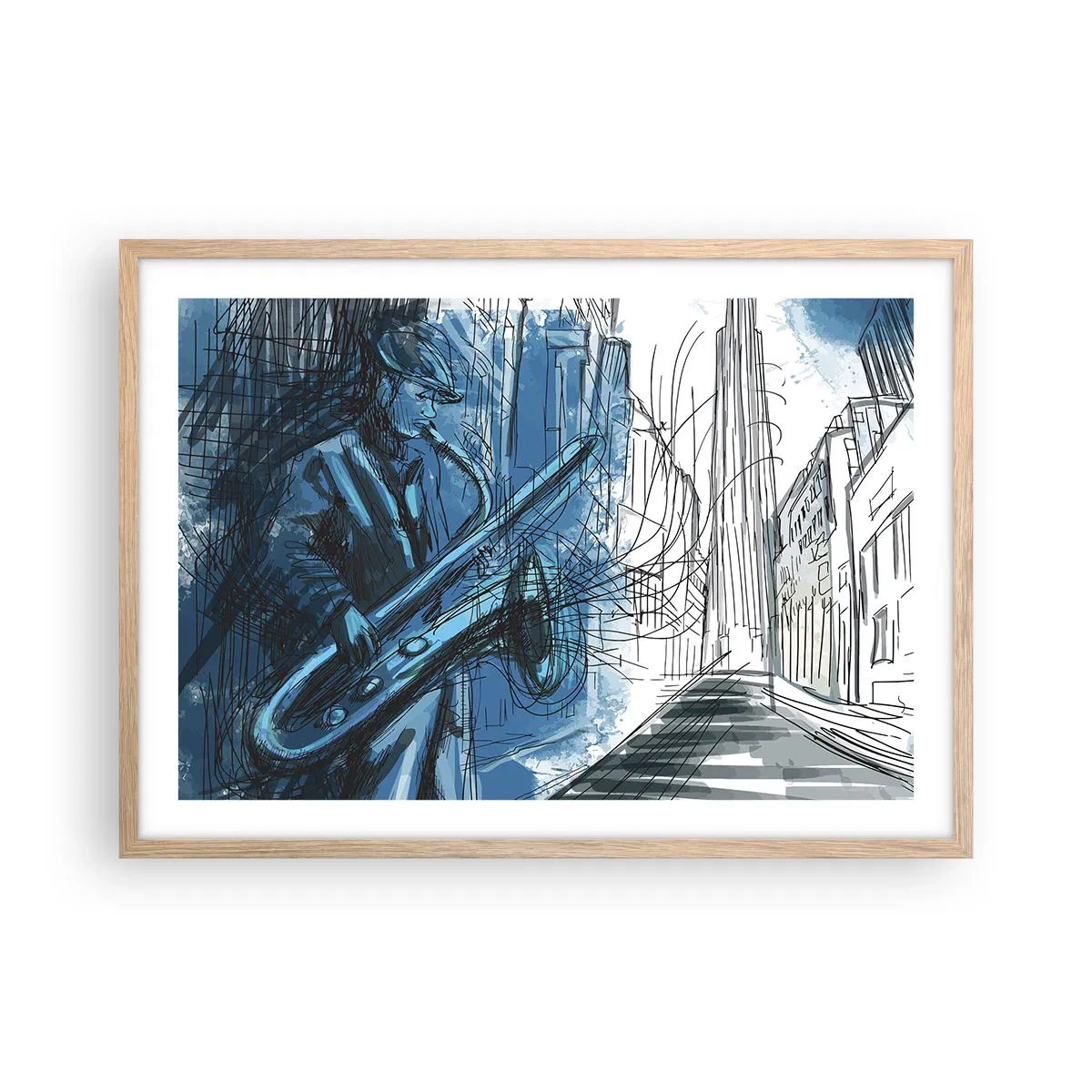 Affisch i ram av ljusek - Stadsrapsodi - 70x50 cm