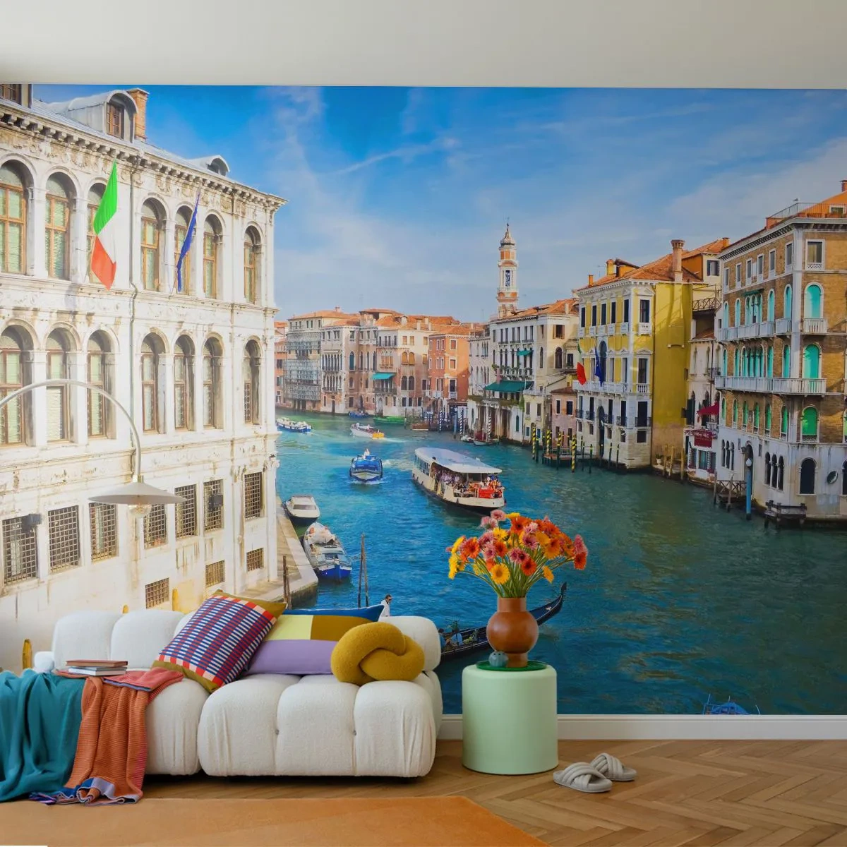 Fototapet Premium Sand - Den mest otypiska gatutrafiken i världen - Venedig, Arkitektur, Canal Grande - 500x350 cm