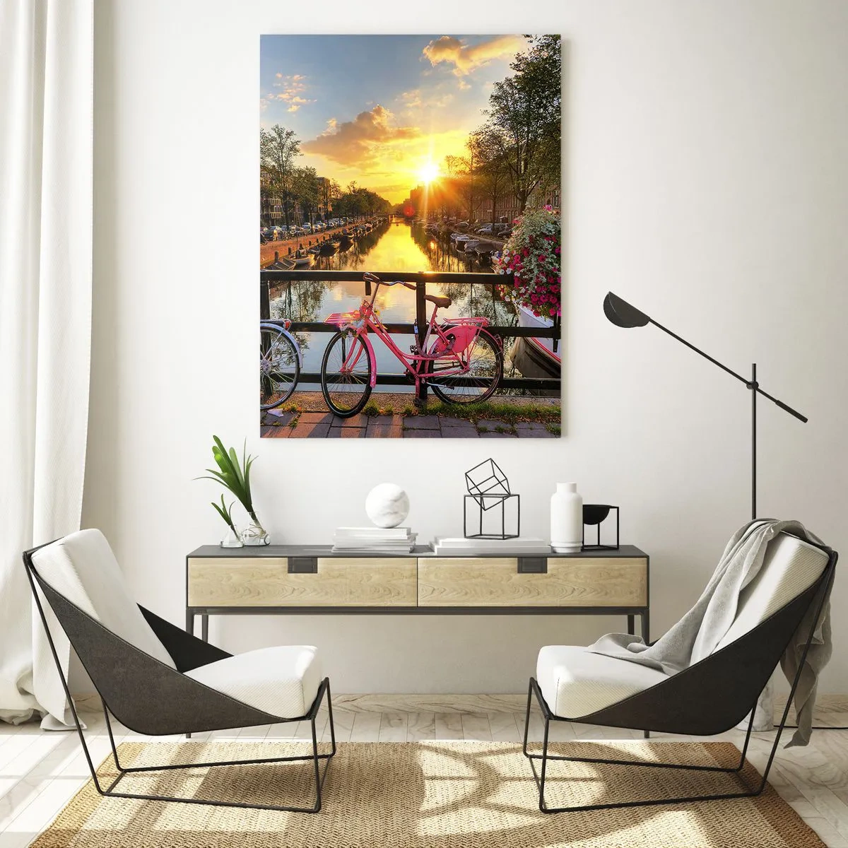 Glastavla - Bild på glas - Vårmorgon i Amsterdam - 50x70 cm