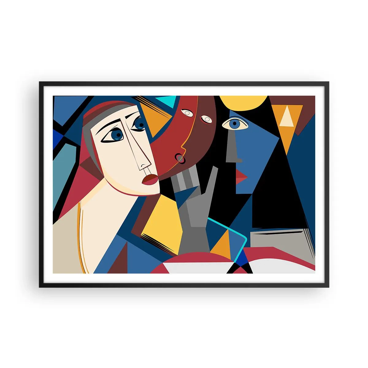 Affisch i svart ram - Kubistiskt samtal - 100x70 cm