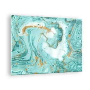Glastavla - Bild på glas - Mönster i turkos och guldfärgad marmor - 70x50cm - Under stora vågen från Edo-tiden - Modern väggdekoration för vardagsrum och sovrum ARTTOR