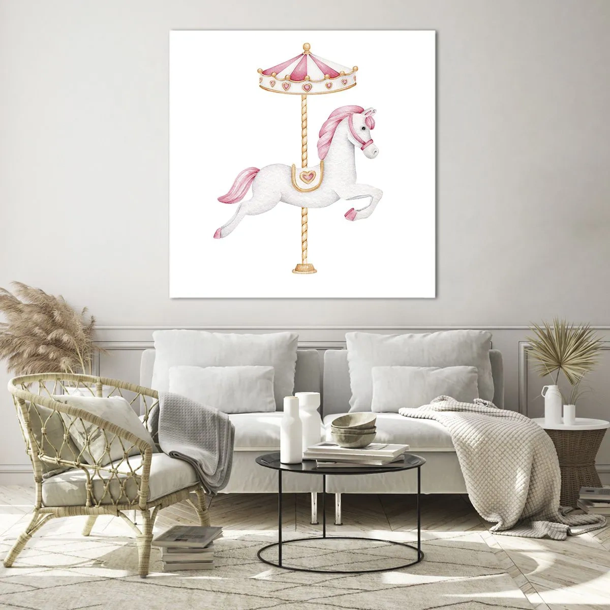 Glastavla - Bild på glas - Han gav sig iväg med en hov - 60x60 cm