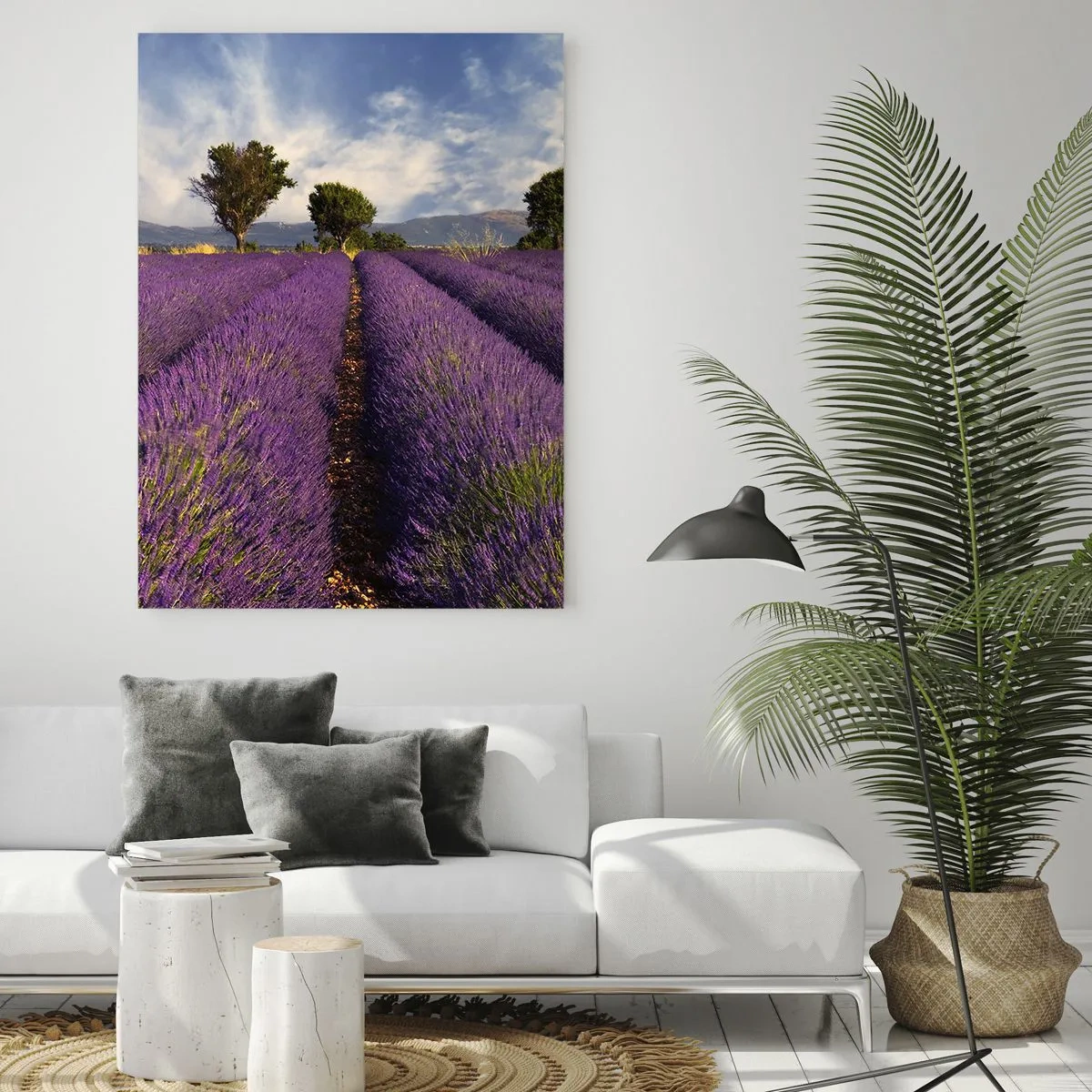 Glastavla - Bild på glas - Lavendelrader - 50x70 cm