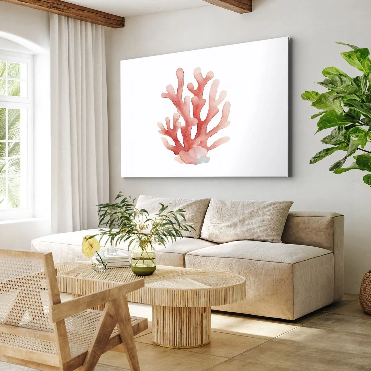 Canvastavla - Bild på duk - En subtil illustration av korall i pastellfärger - 70x50cm - Korallfärgad korall - Modern väggdekoration för vardagsrum och sovrum ARTTOR