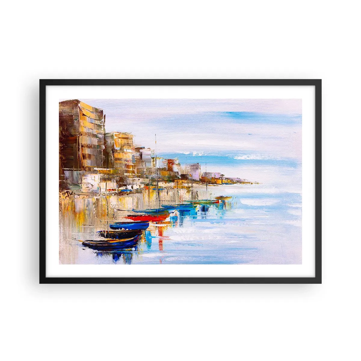 Affisch i svart ram - Flerfärgad urban hamn - 70x50 cm