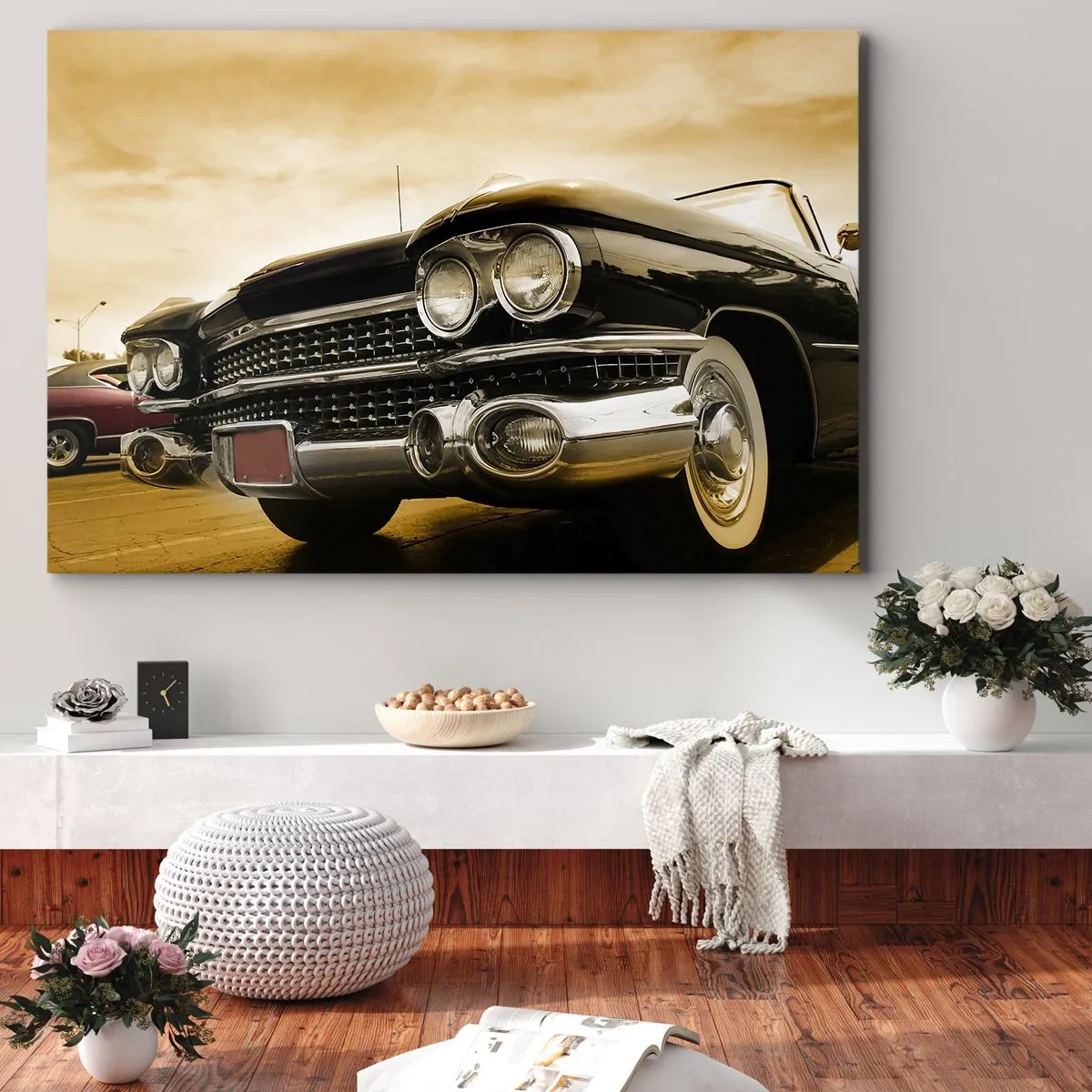Canvastavla - Bild på duk - En veteranbil med retro-look och kromdetaljer. - 70x50cm - Klassiken blir aldrig gammal - Modern väggdekoration för vardagsrum och sovrum ARTTOR