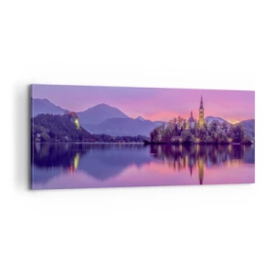 Canvastavla - Bild på duk - Sagoön i solnedgången  - 100x40 cm