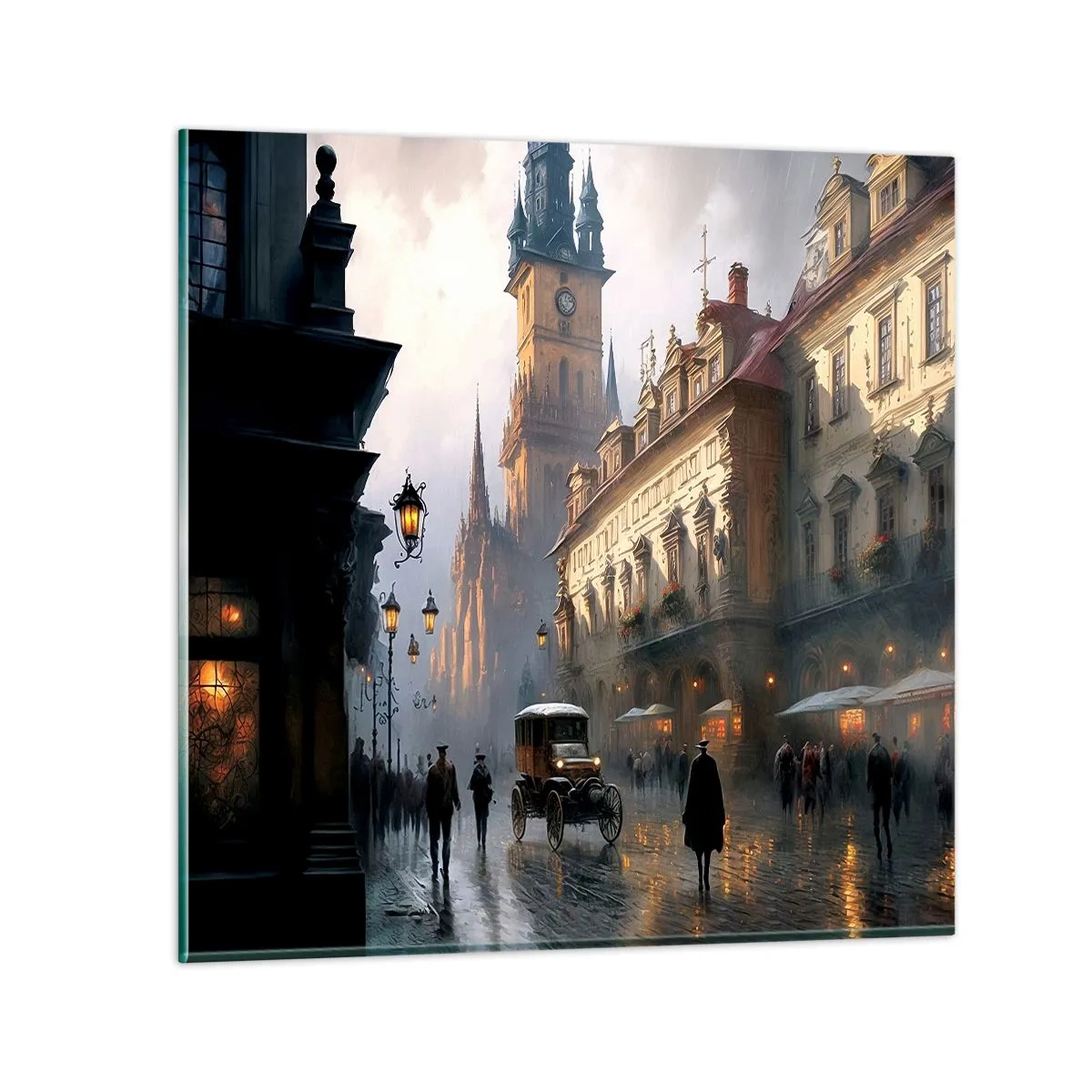Glastavla - Bild på glas - Magin under en kväll i Prag - 60x60 cm
