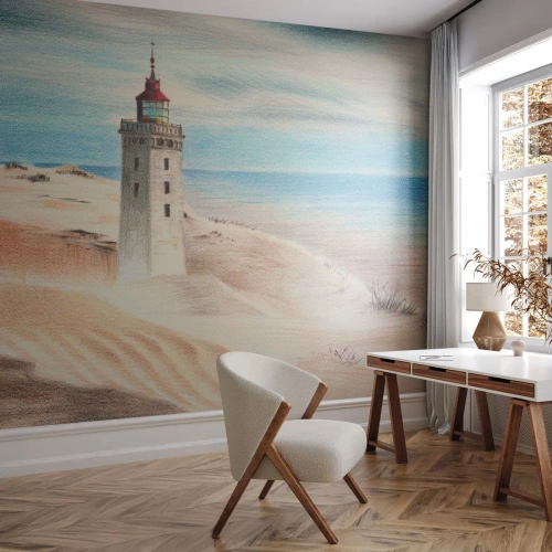 Fototapet Premium Sand - Tittar alltid i havet - Fyr, Strand, Hav - 500x350 cm